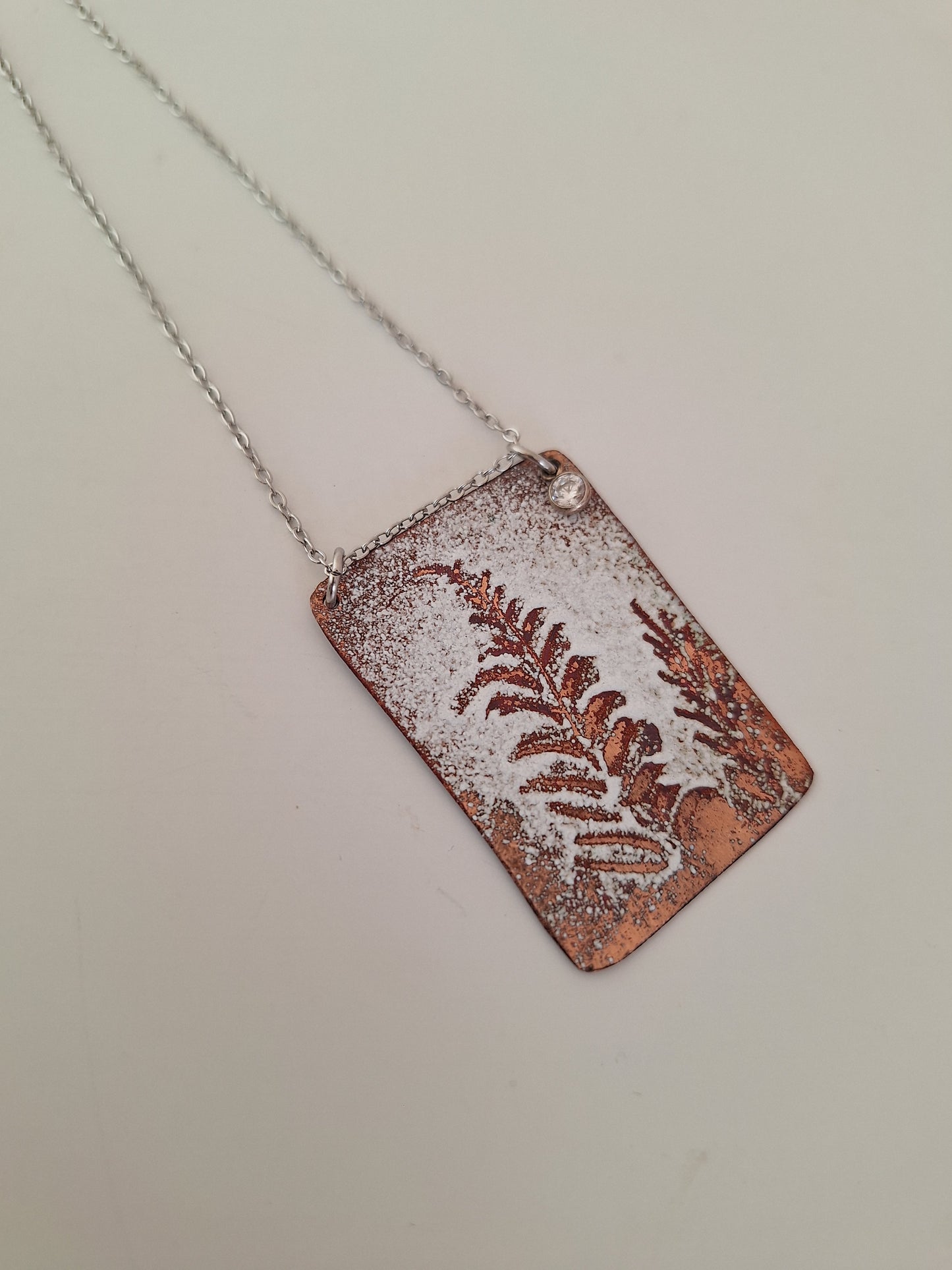 Copper Fern Necklace – Enamel Pendant – One of a Kind Botanical Jewelry