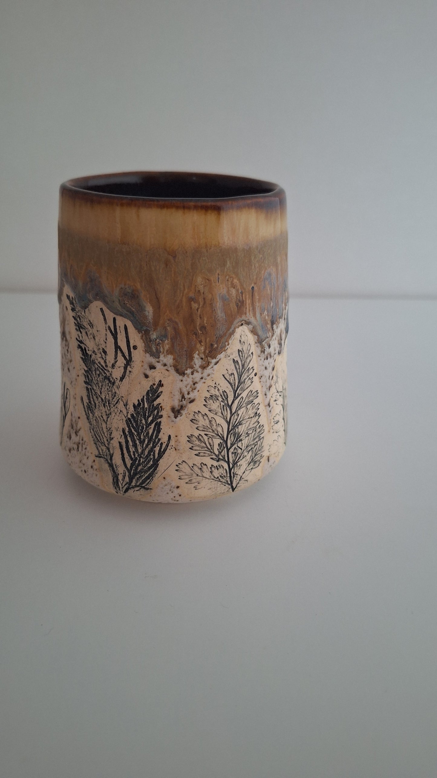 Botanical Imprint Stemless Wine Cup — One of a Kind Stoneware Tumbler - #1