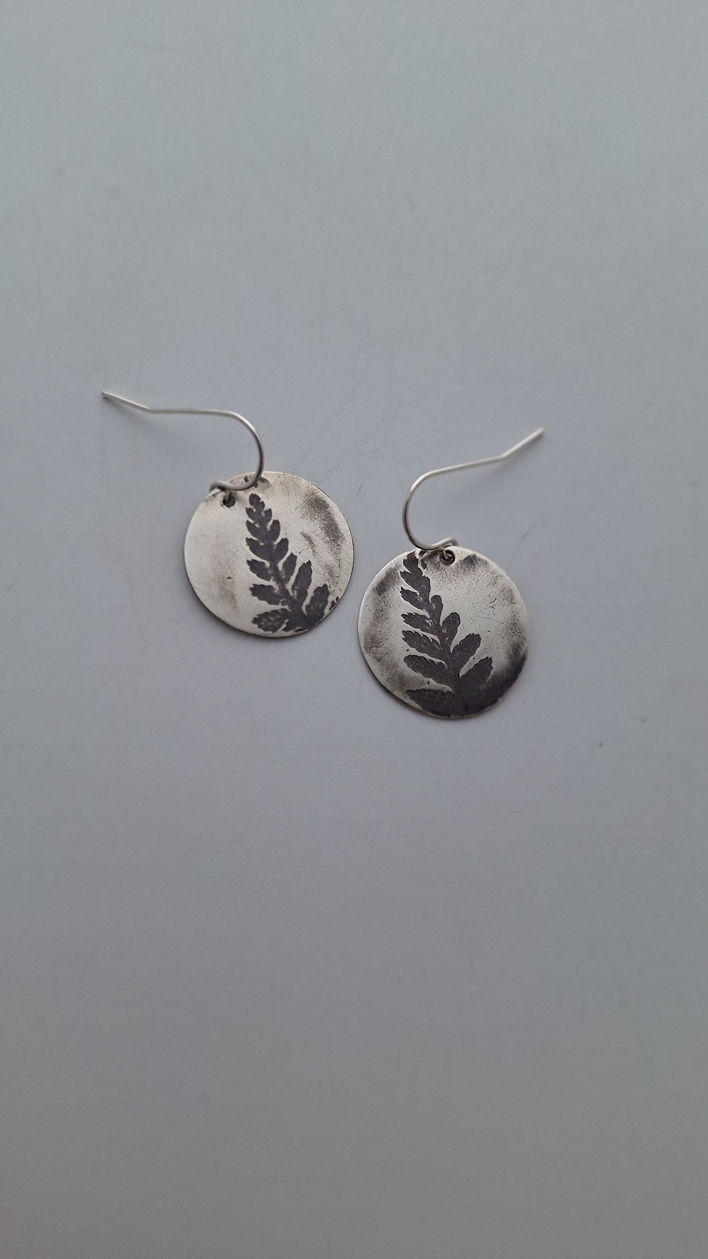 Sterling Silver Fern Imprint Earrings — Handcrafted Botanical Earrings