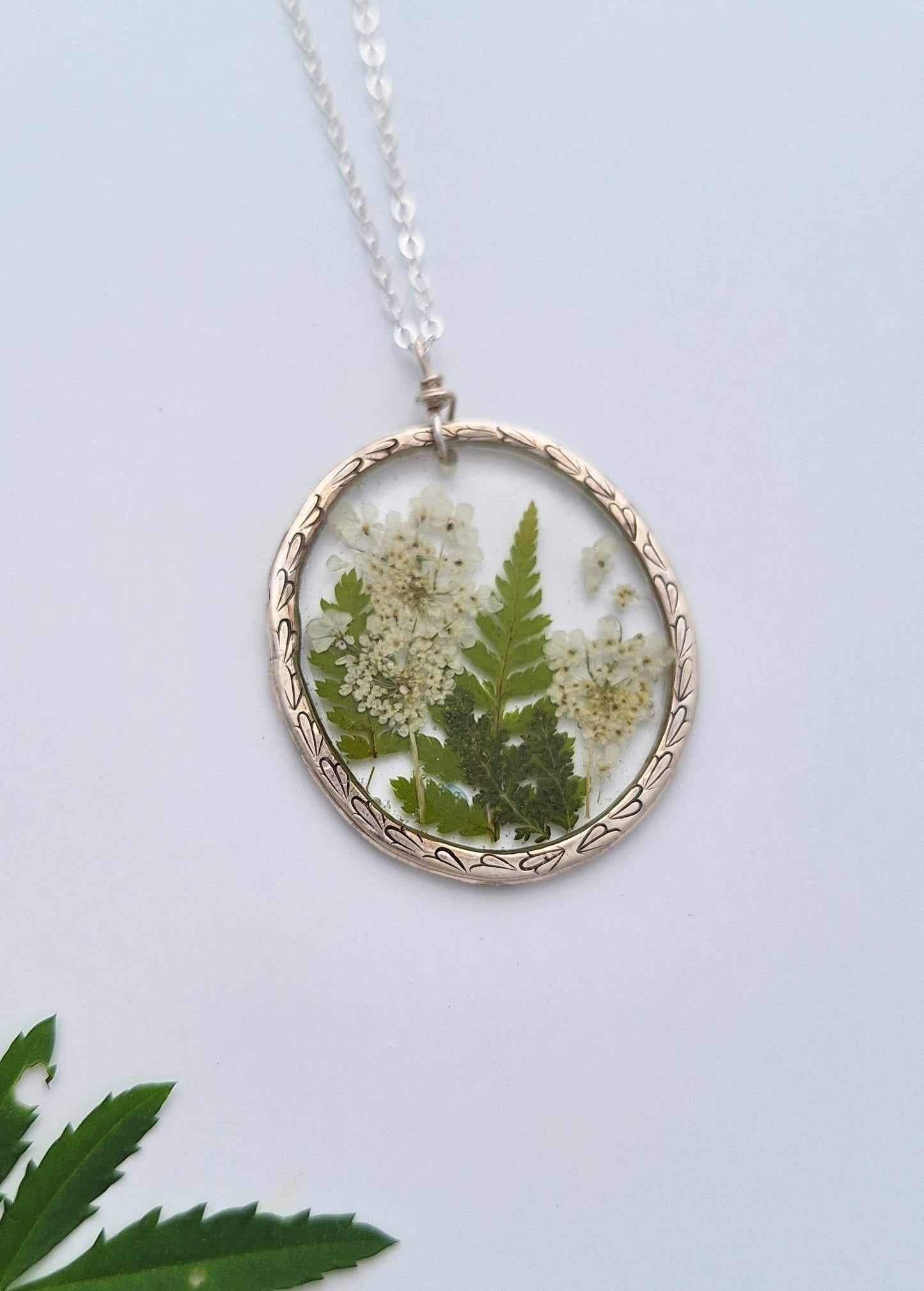 Lace & Fern Necklace - pressed flower