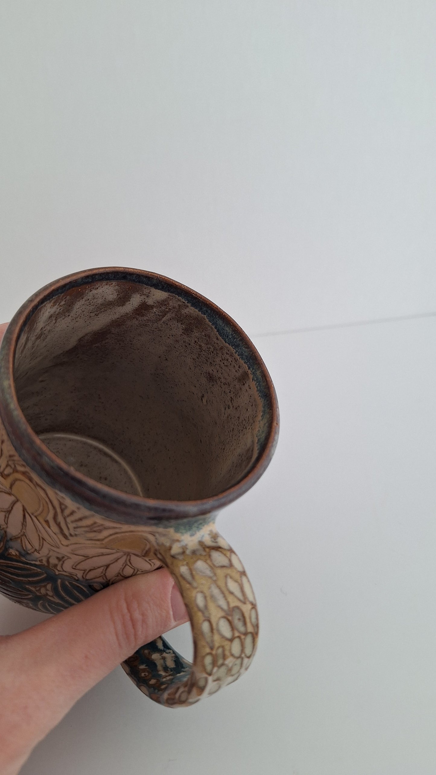 Hand Carved Botanical Stoneware Mug – Echinacea, Coneflowers - One of a Kind Sgraffito Mug