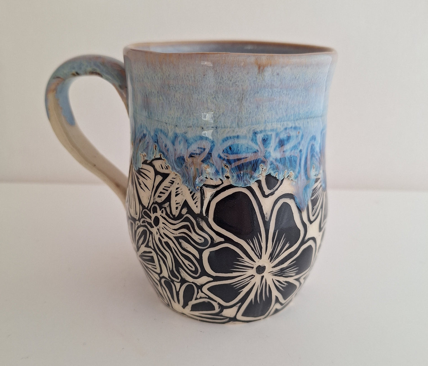 *Perfectly Imperfect* Hand-Carved - No Rain No Flowers – One of a Kind Stoneware Mug