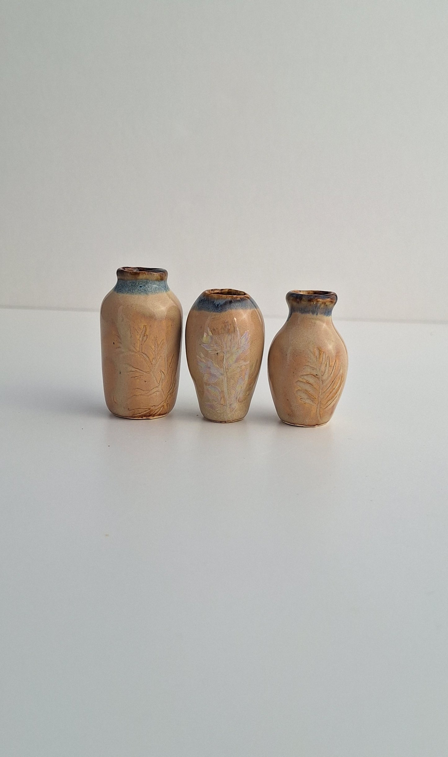 Tiny Vase Set - Tan and Blue