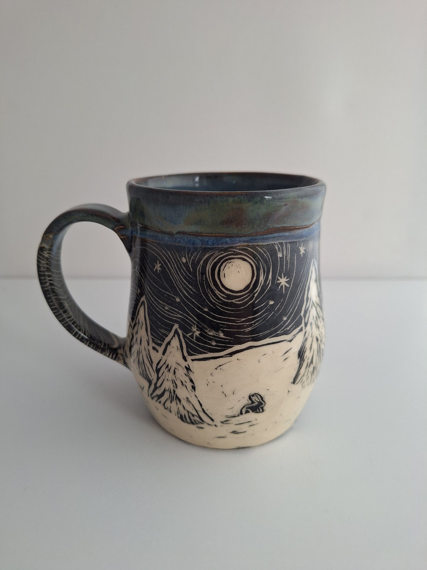 Hand-carved Snowy Cabin Mug
