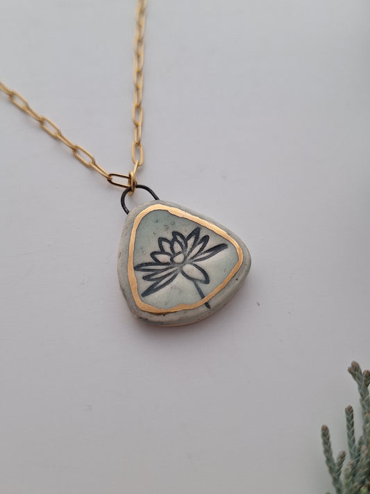 Gold Lily Ceramic Necklace