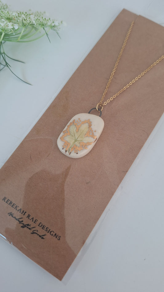Botanical Imprint Necklace, ceramic