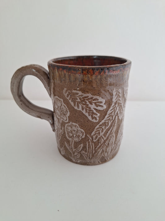 *Perfectly Imperfect* Hand-Carved - Floral – One of a Kind Stoneware Mug