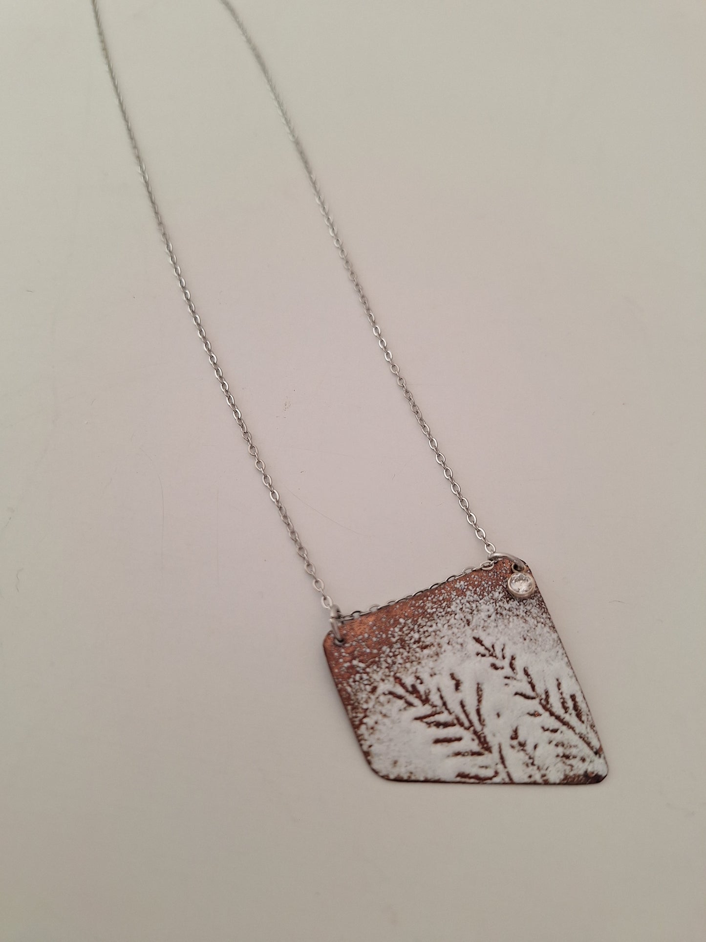 Copper Fern Necklace – Enamel Pendant – One of a Kind Botanical Jewelry