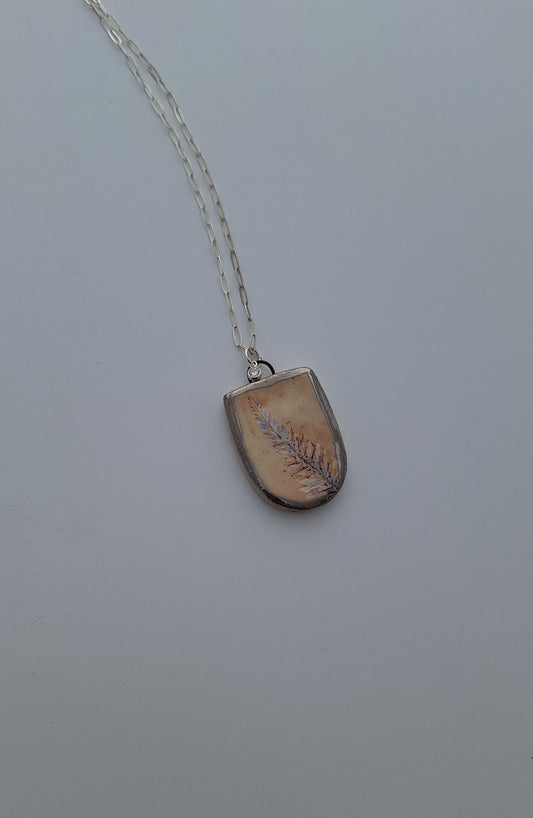 Tiny Fern Necklace - Ceramic - Silver