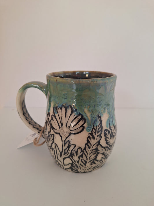 Nature Does Not Hurry Mug - Hand Carved Botanical Stoneware - Sgraffito