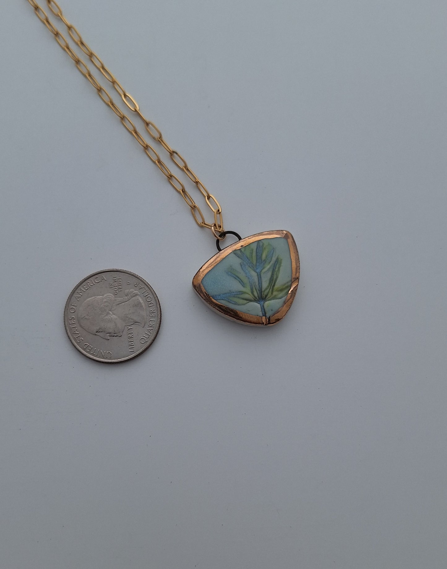 Turquoise Leaf Necklace - Ceramic - Gold