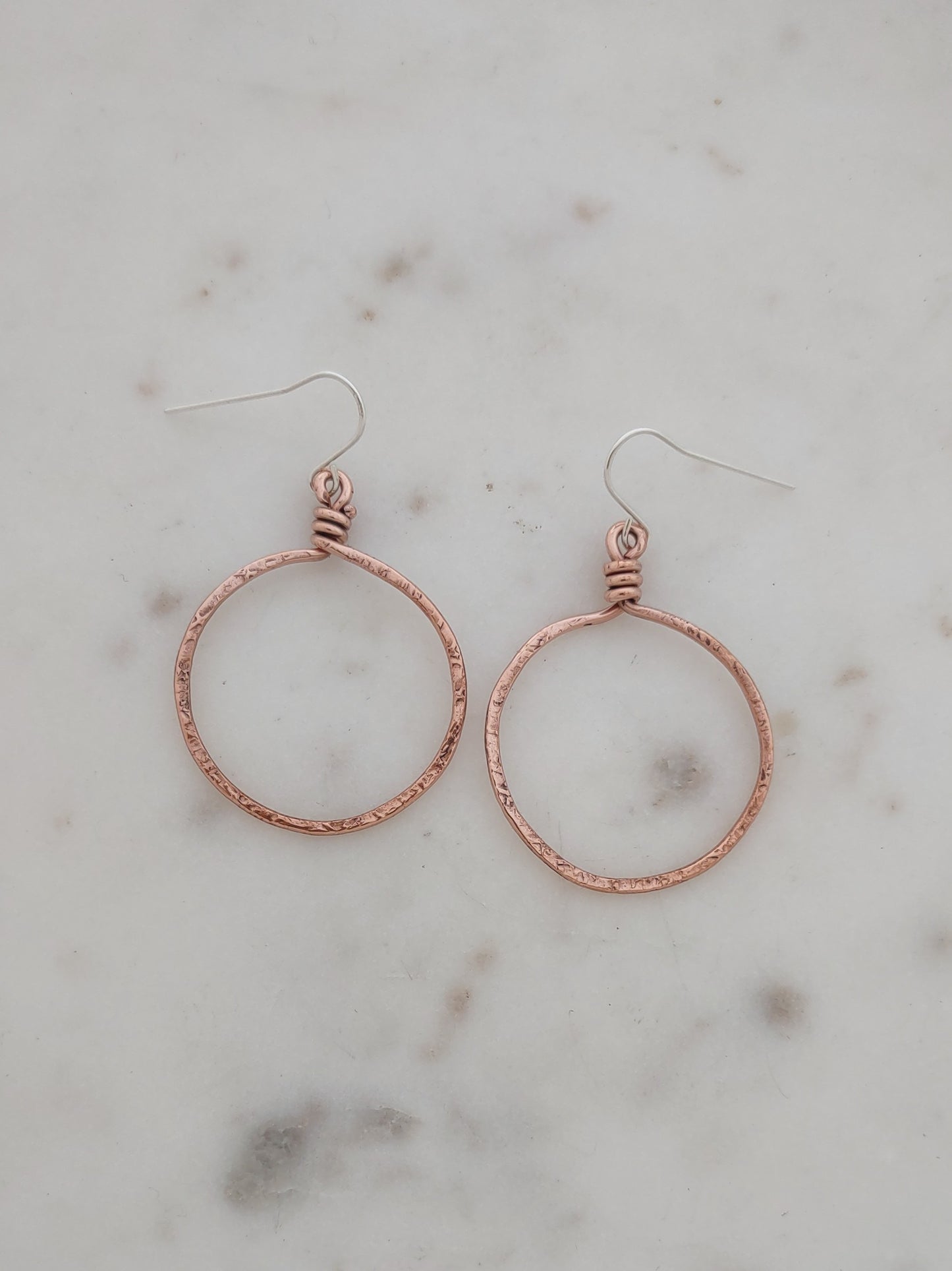 Hammered Hoop Earrings Copper