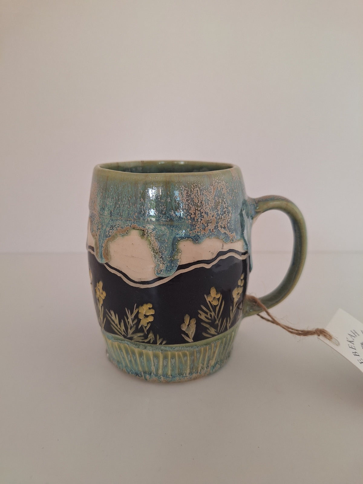 Endless Mountain Mug - Hand Carved Botanical Stoneware - Sgraffito
