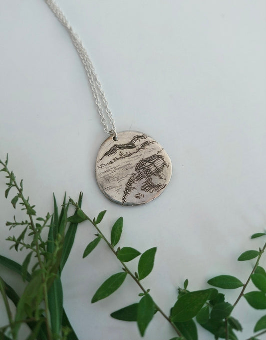 Lake Cabin Necklace, Handcarved Design