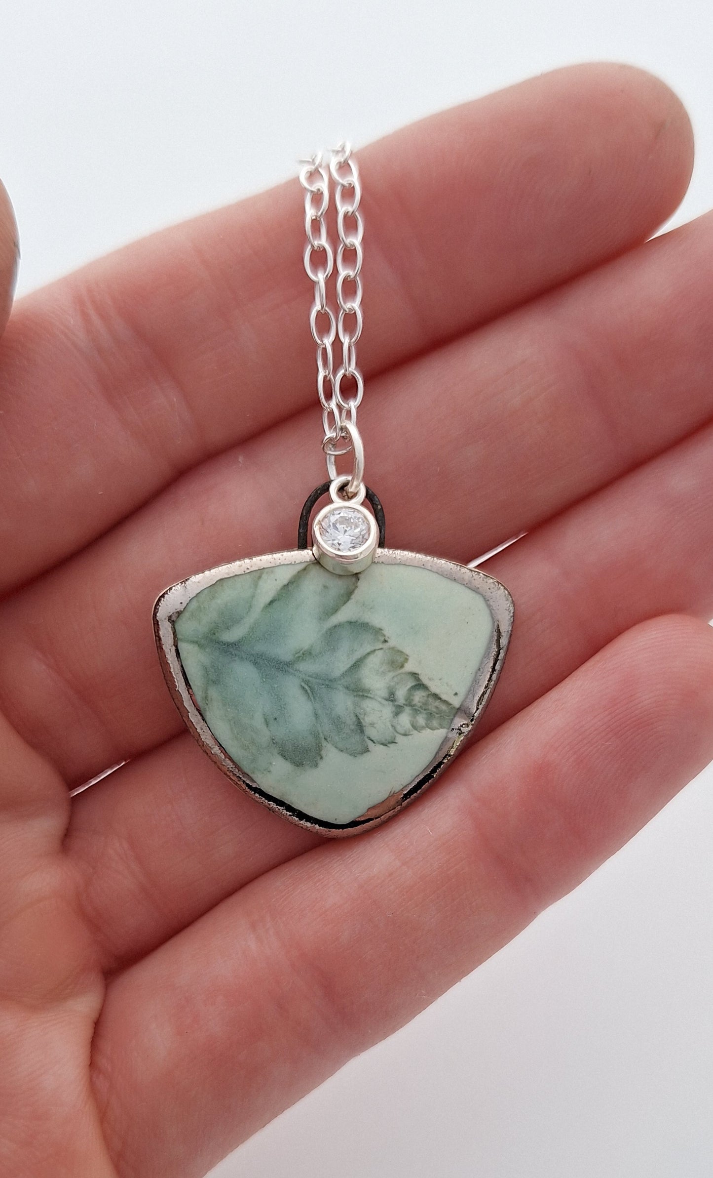 Turquoise Fern Necklace - Ceramic - Silver