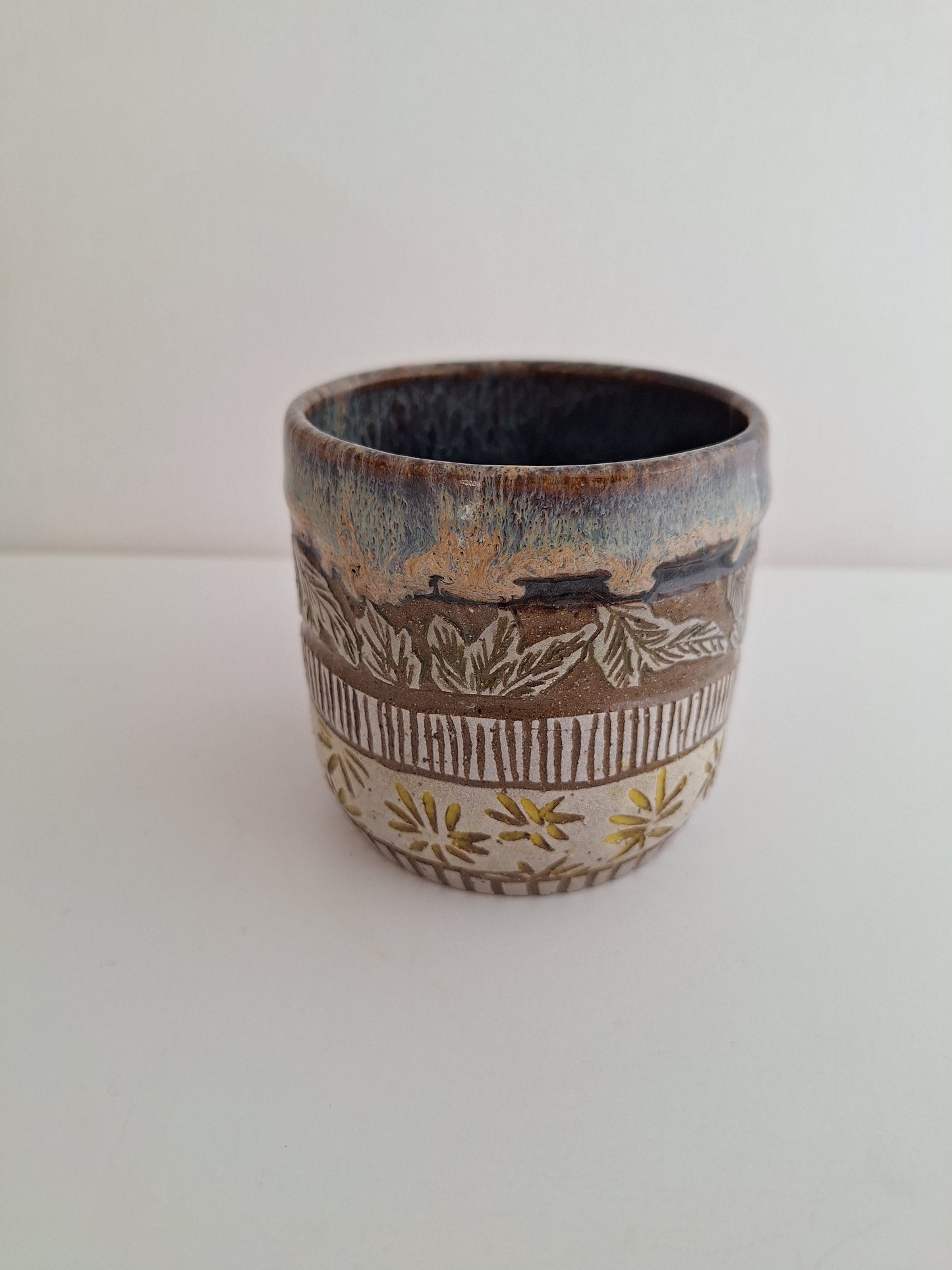 *Perfectly Imperfect* Hand-Carved - Floral – One of a Kind Stoneware Mug