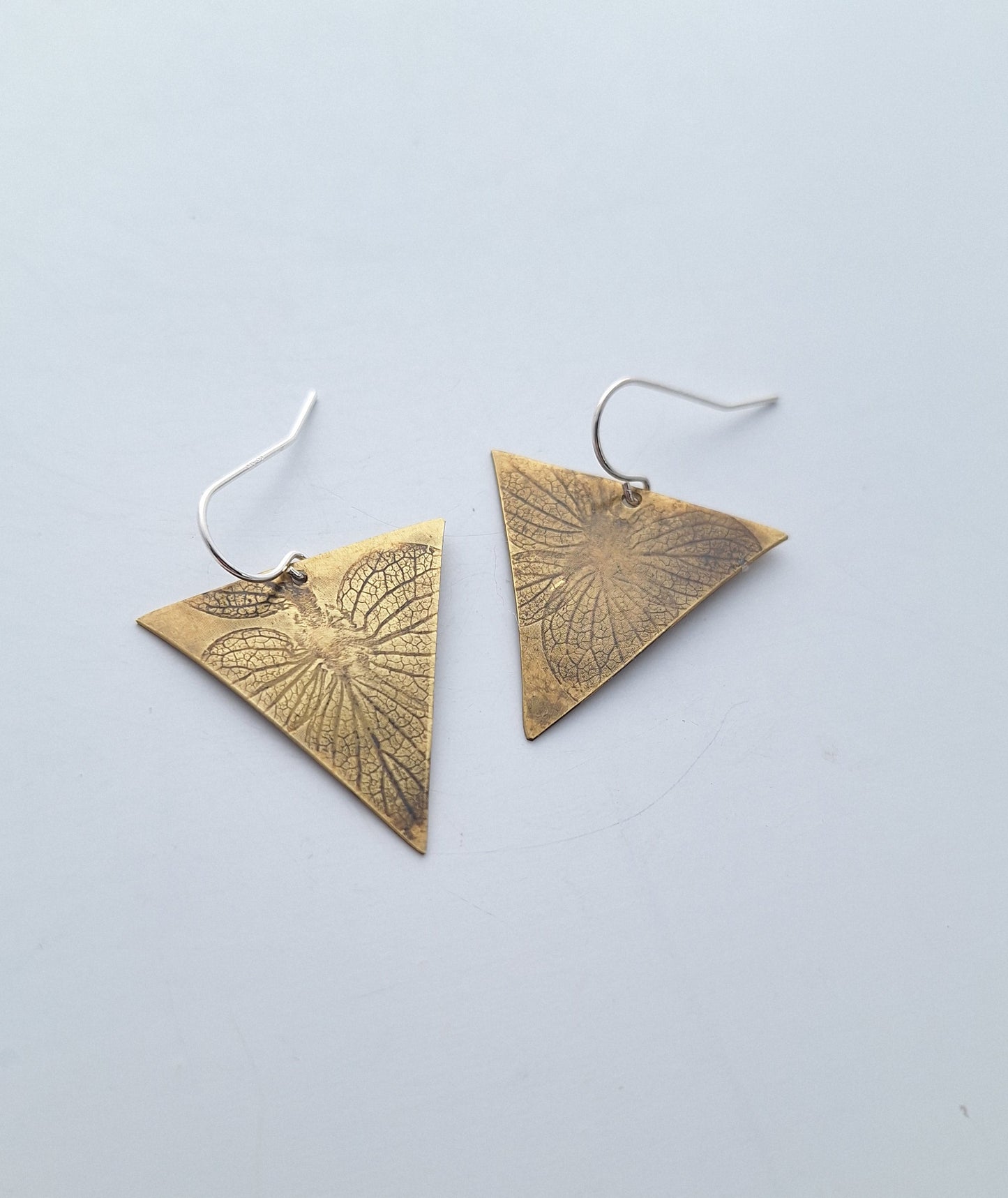Pressed Hydrangea Brass Earrings — Botanical Imprint (One of a Kind)