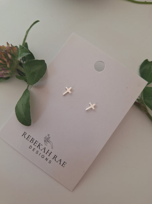 Tiny Cross Earrings - sterling