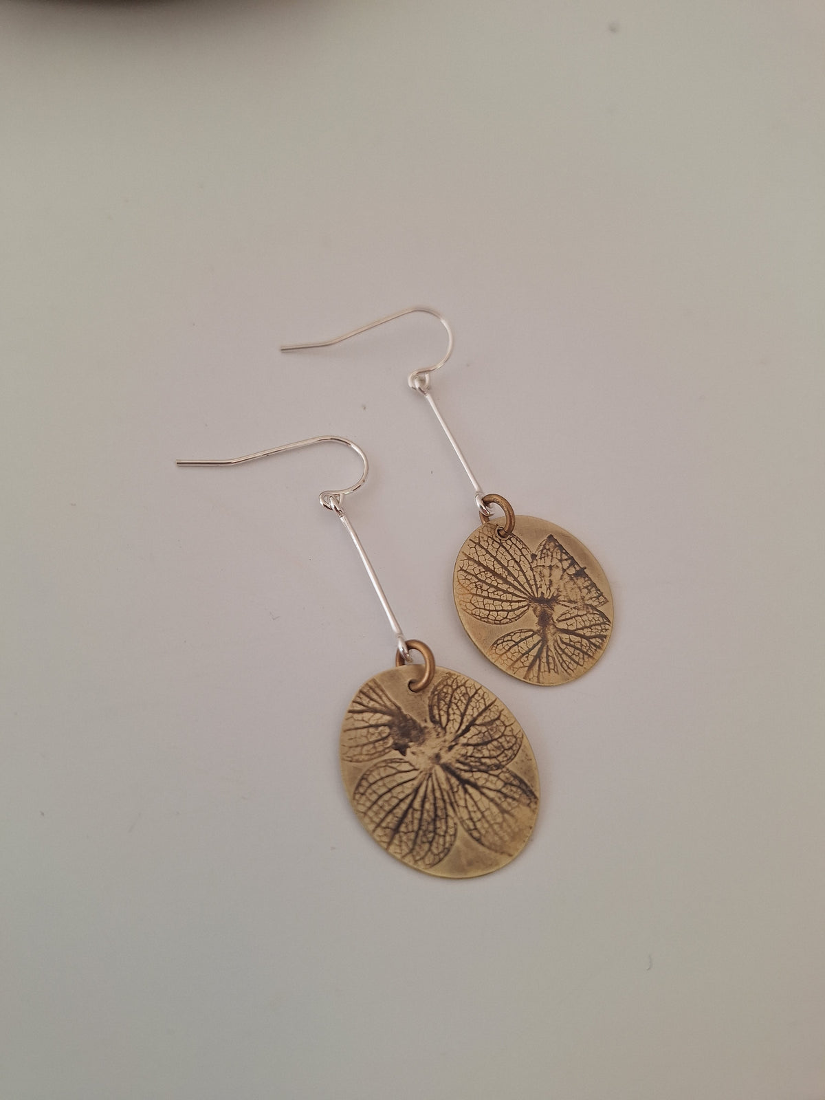 Pressed Hydrangea Brass Earrings — Botanical Imprint