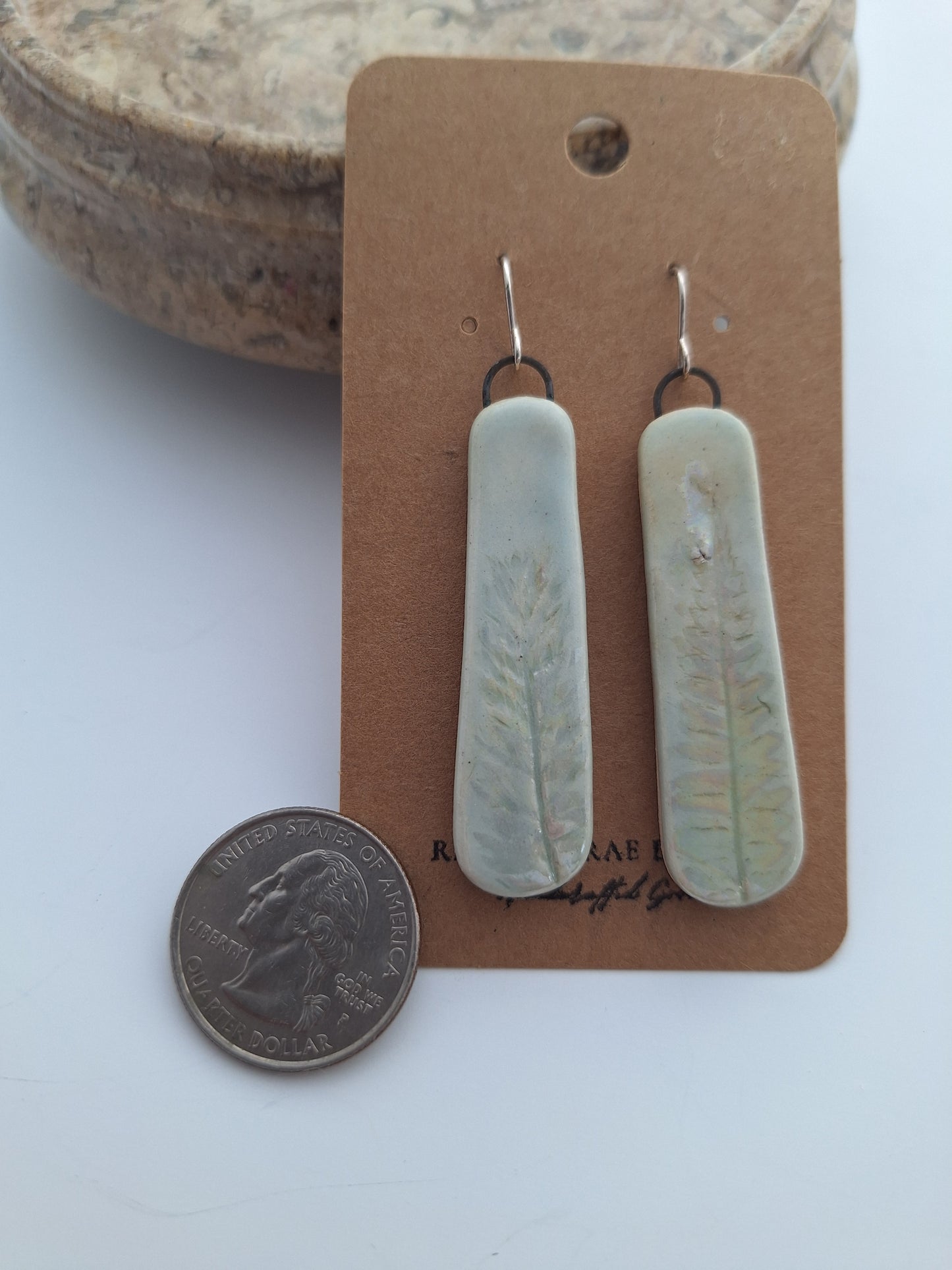 Fern Frond Ceramic Earrings - Sterling