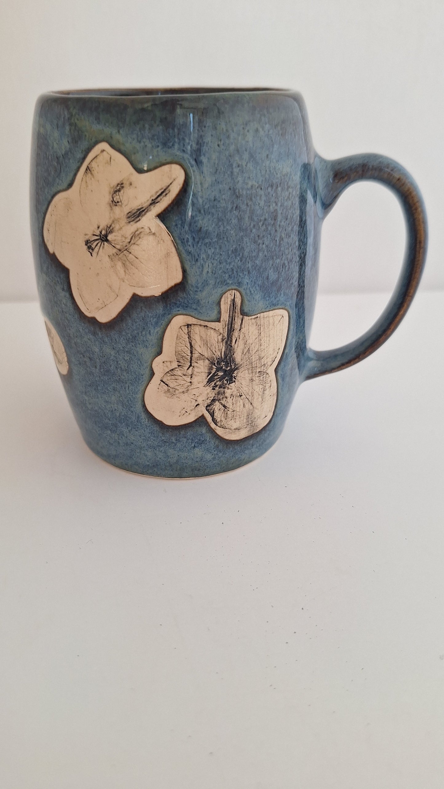 Hand Pressed Botanical Stoneware Mug – Hydrangeas, One of a Kind Handmade Mug