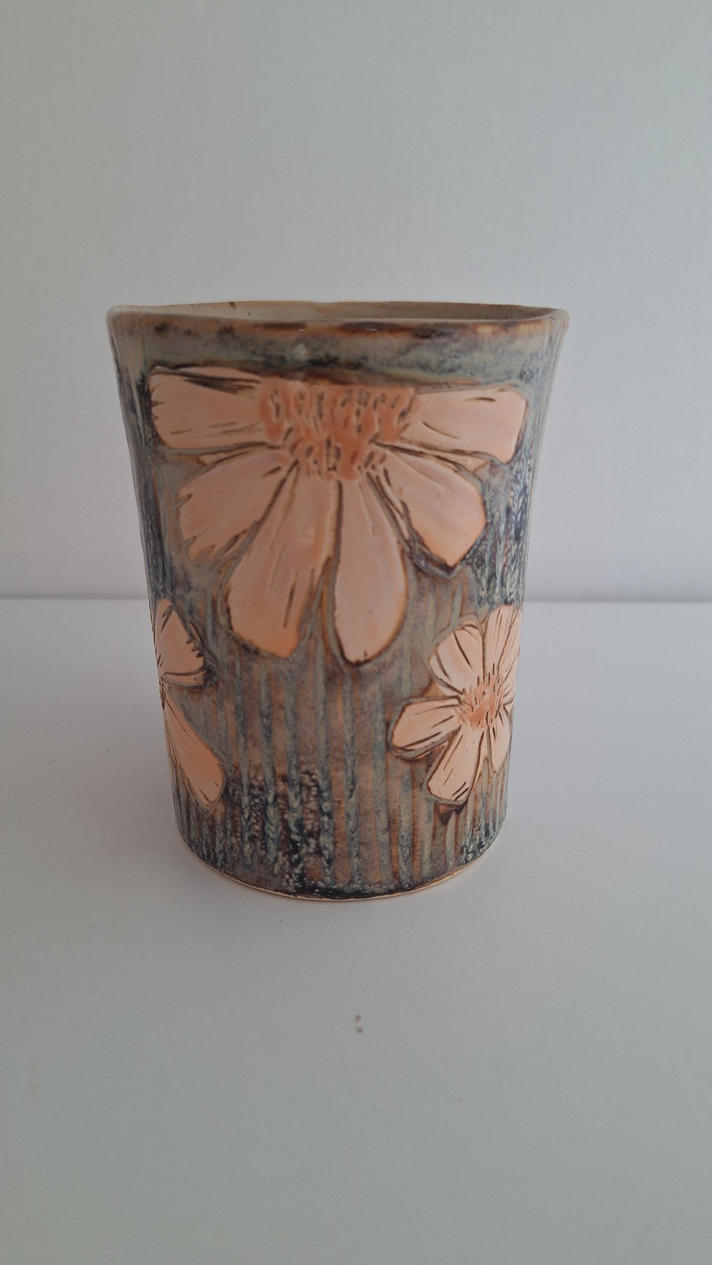 Hand Carved Botanical Stoneware Mug – Cosmo Floral - One of a Kind Sgraffito Mug