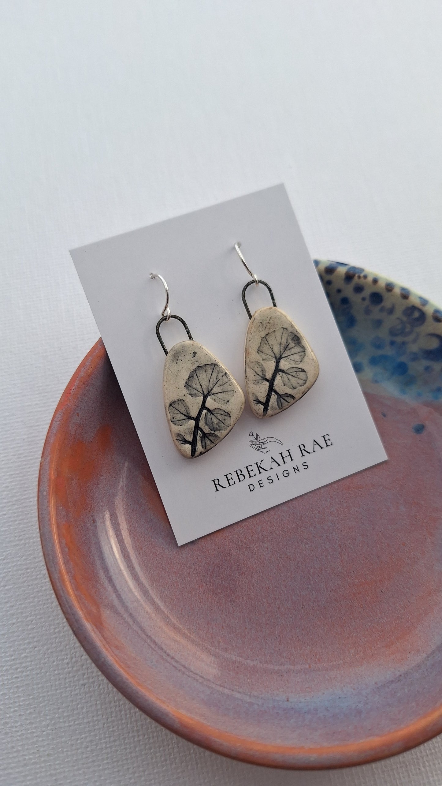 Botanical Stoneware Earrings – Sterling Silver Ear Wires – One of a Kind