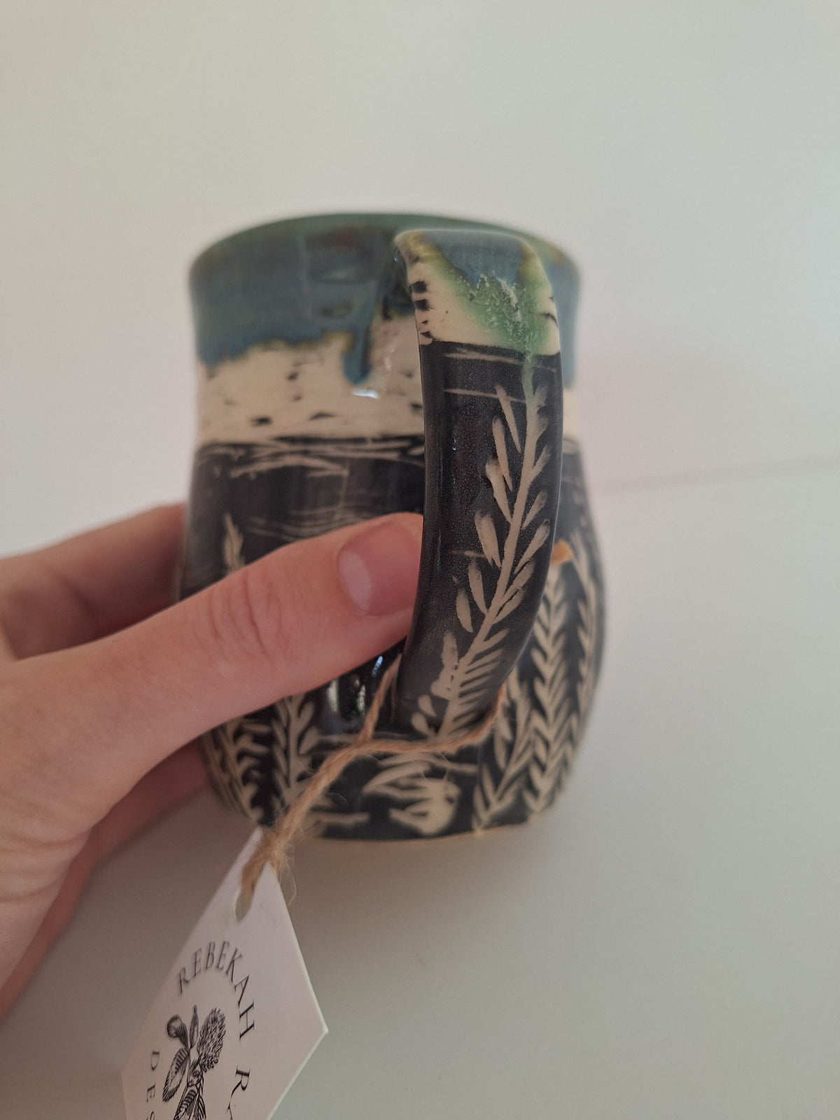 Duck Pond Mug - Hand Carved Botanical Stoneware - Sgraffito