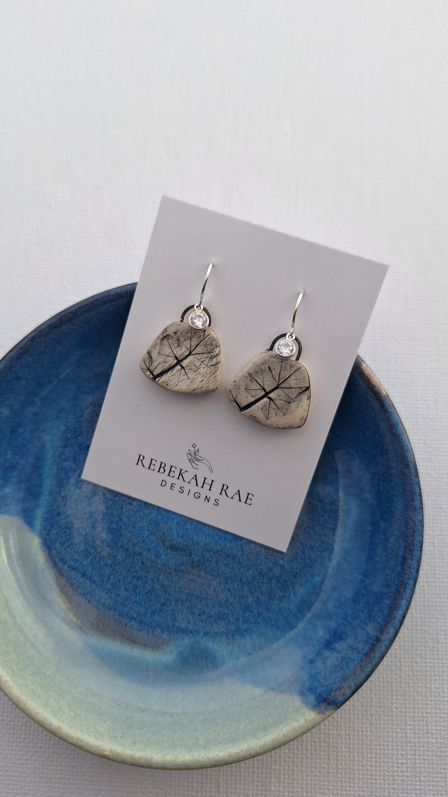 Botanical Stoneware Earrings – Sterling Silver Ear Wires – One of a Kind