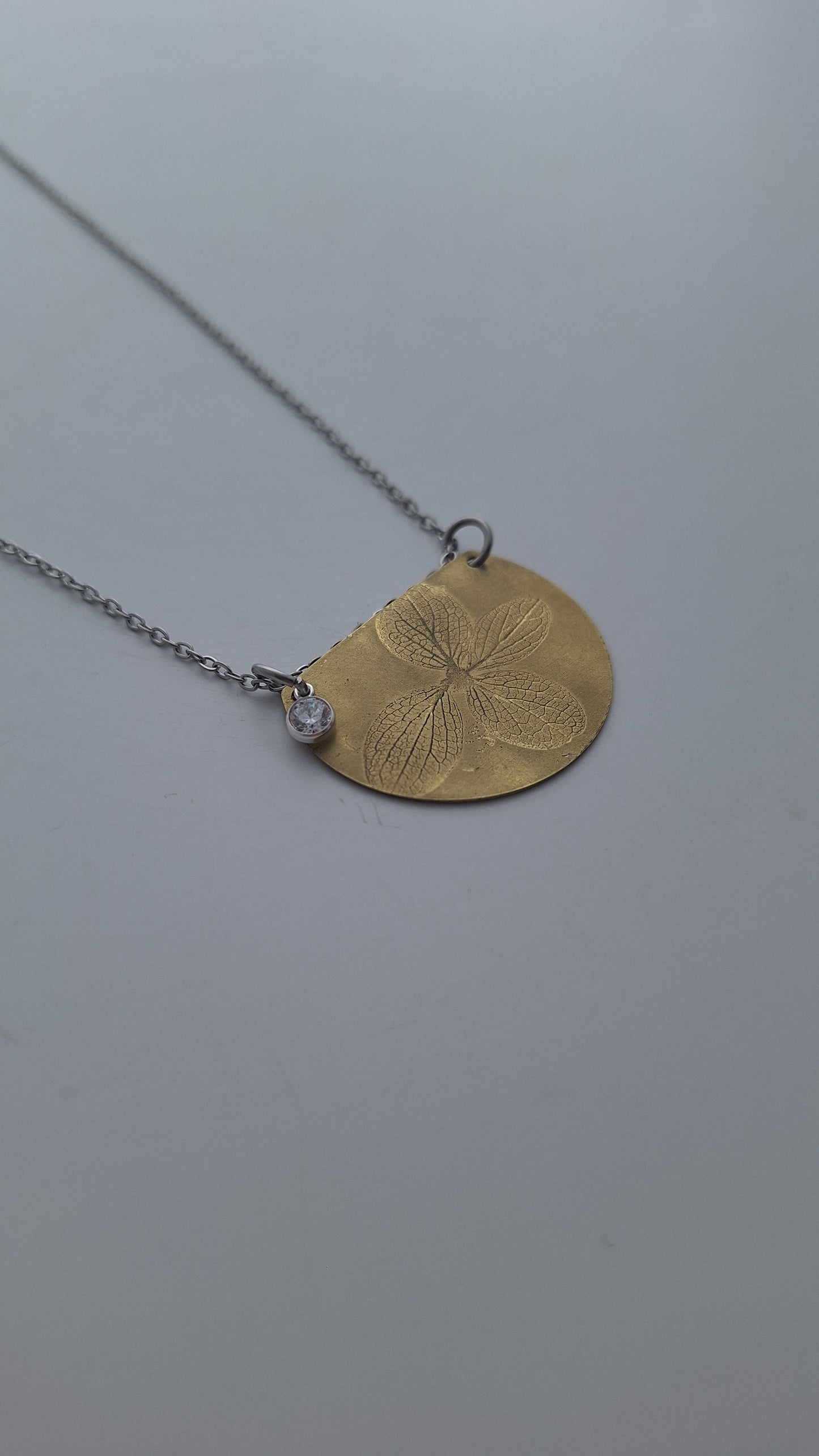Pressed Hydrangea Brass Necklace — Botanical Imprint (One of a Kind)