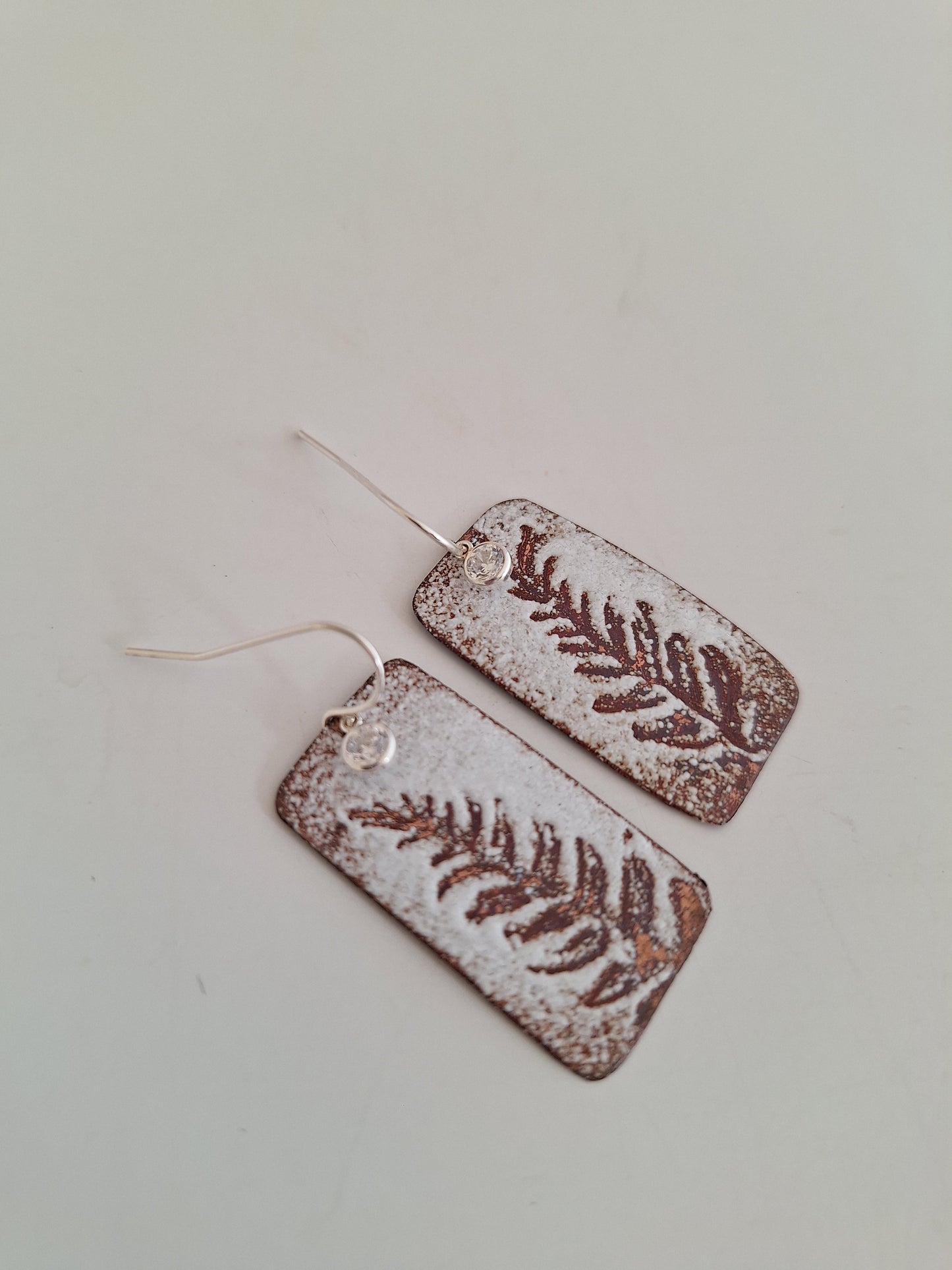Copper Fern earrings – Enamel Pendant – One of a Kind Botanical Jewelry