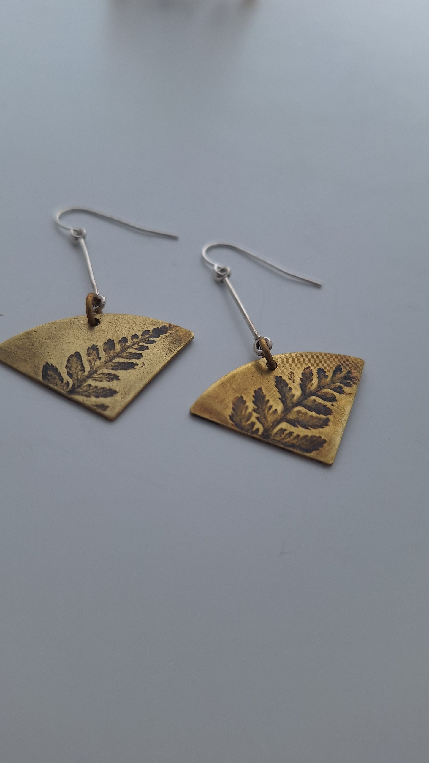Pressed Wild Fern Brass Earrings — Botanical Imprint (One of a Kind)