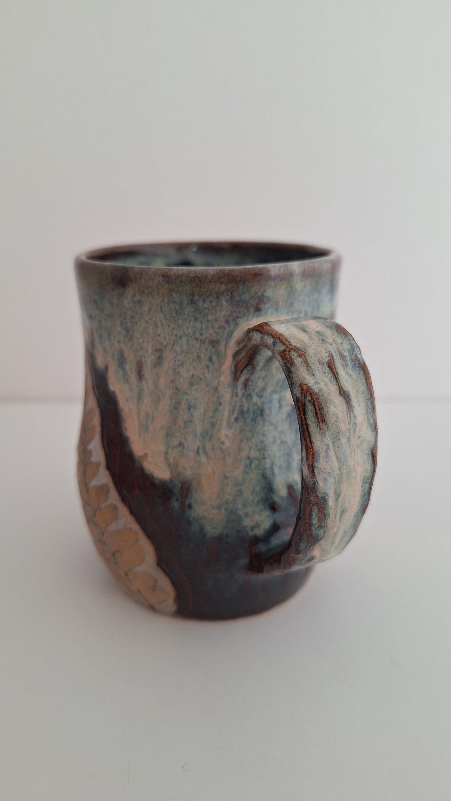 Hand Pressed Botanical Stoneware Mug – Maidenhair Fern, One of a Kind Handmade Mug