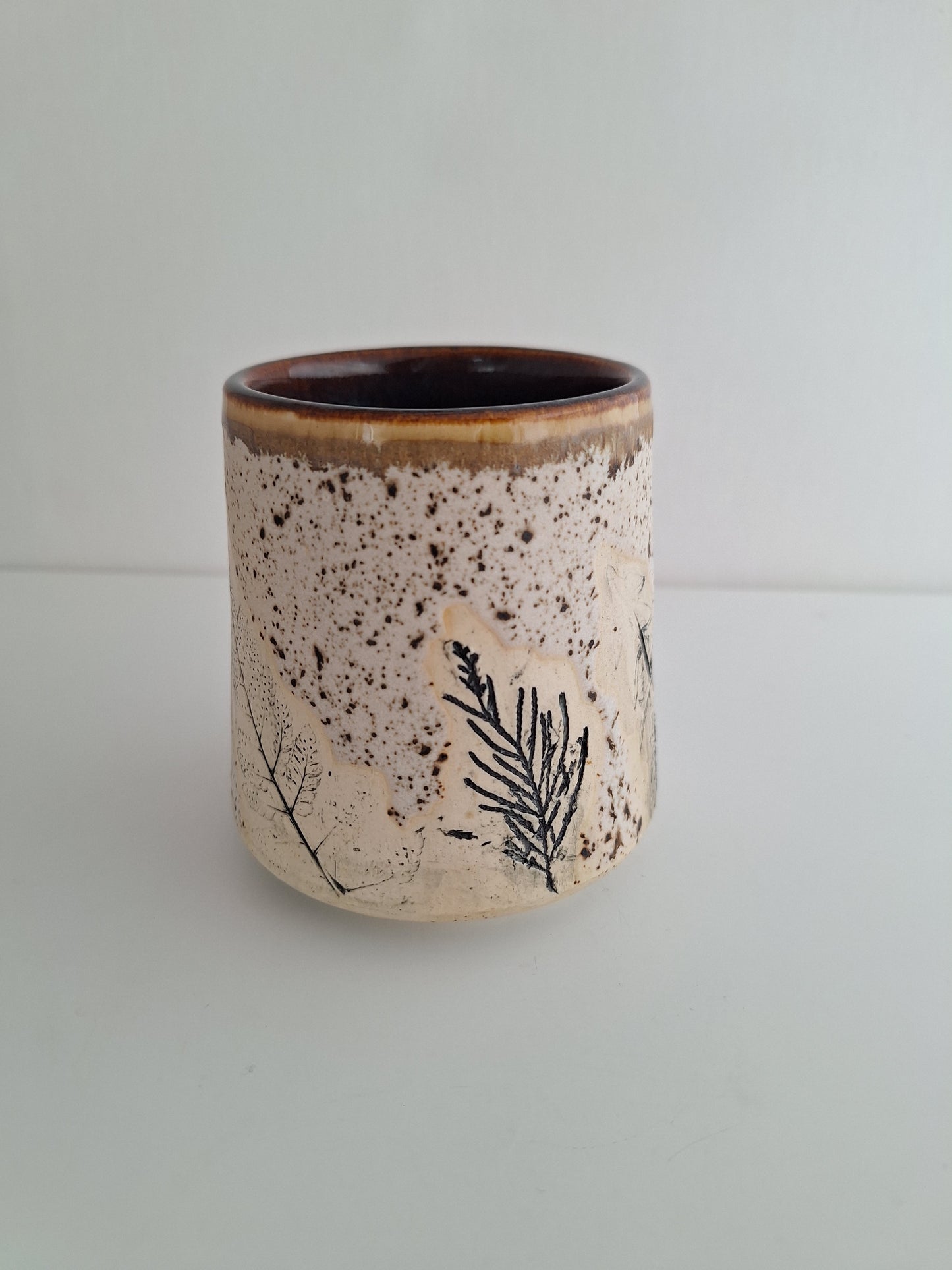 Botanical Imprint Stemless Wine Cup — One of a Kind Stoneware Tumbler - #5