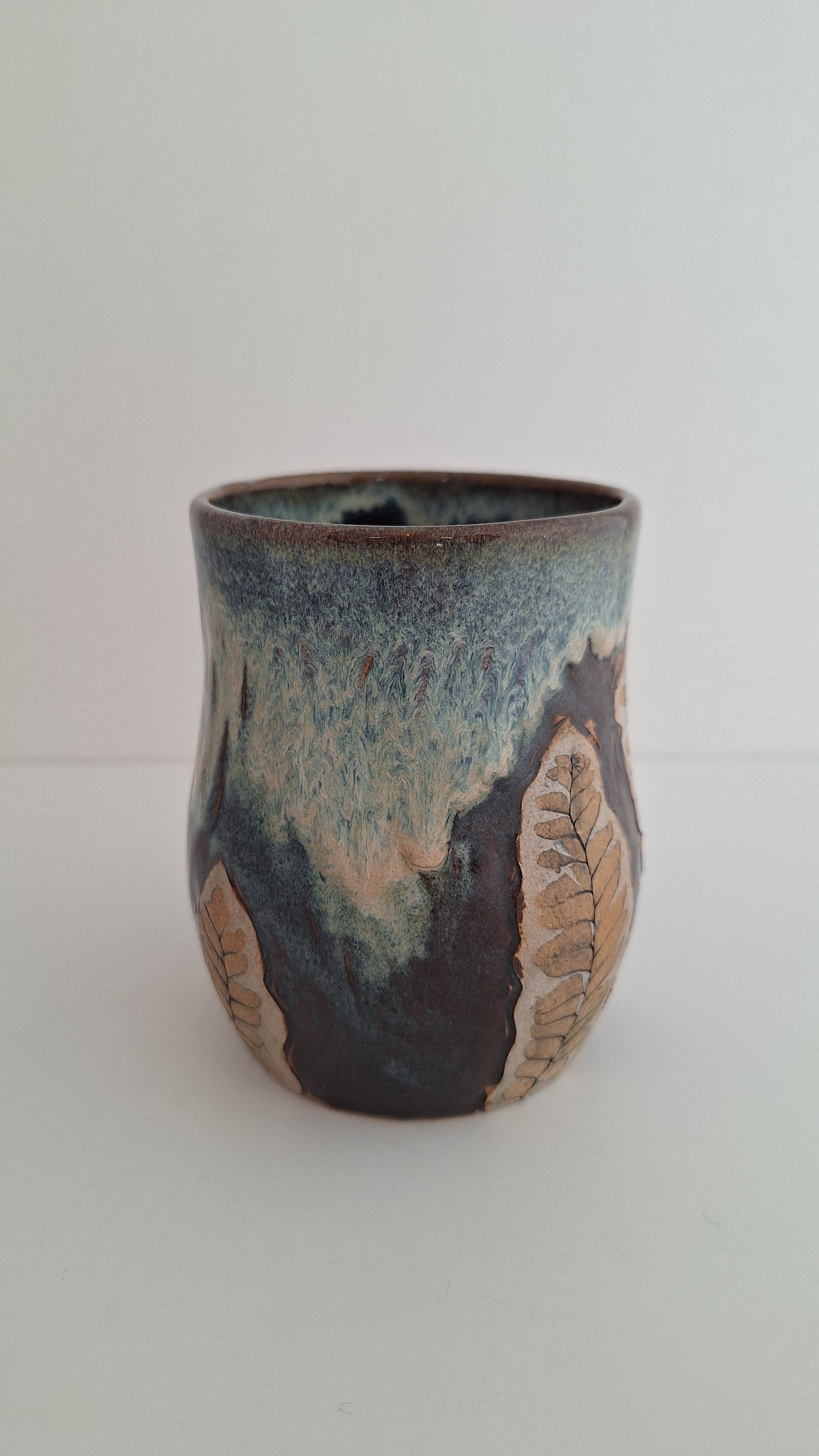Hand Pressed Botanical Stoneware Mug – Maidenhair Fern, One of a Kind Handmade Mug