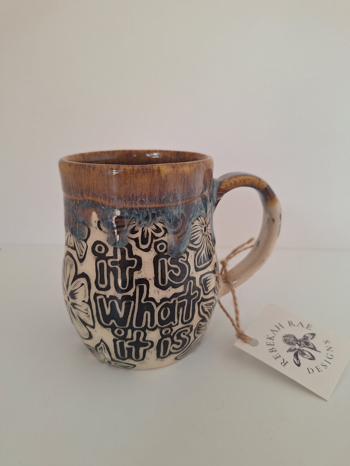 It Is What It Is Mug - Hand Carved Botanical Stoneware - Sgraffito