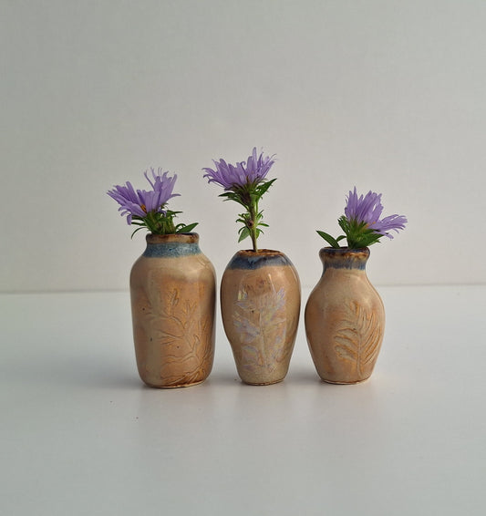 Tiny Vase Set - Tan and Blue