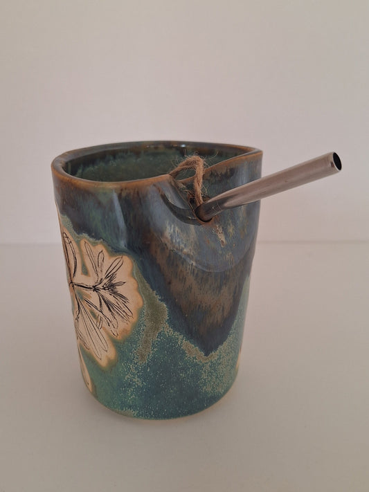 Cocktail Sipper - Botanical Imprint, cleavers/sticky weed - straw included