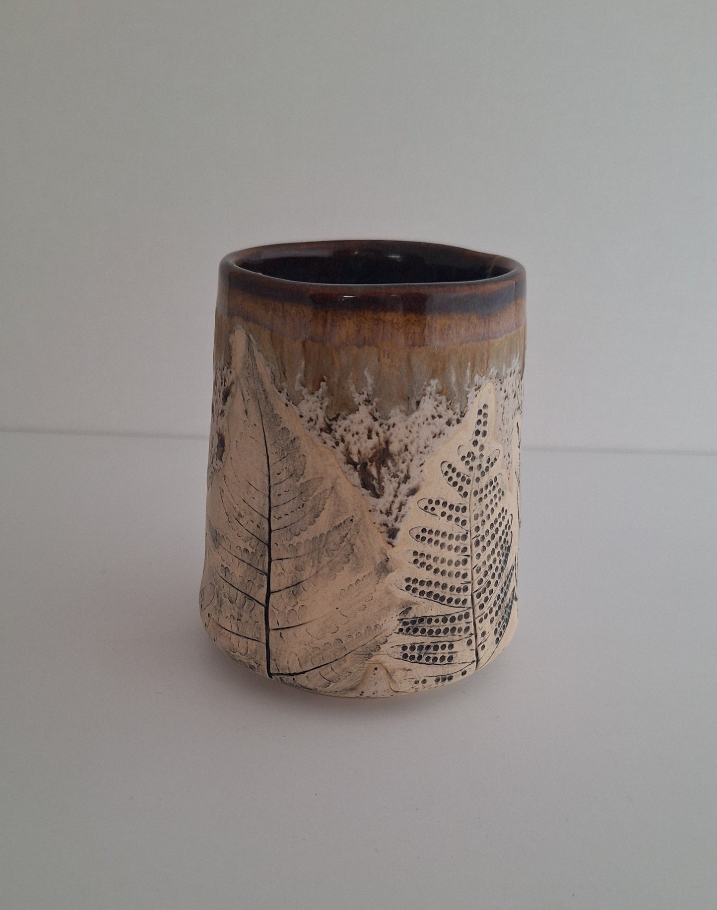 Botanical Imprint Stemless Wine Cup — One of a Kind Stoneware Tumbler - #3