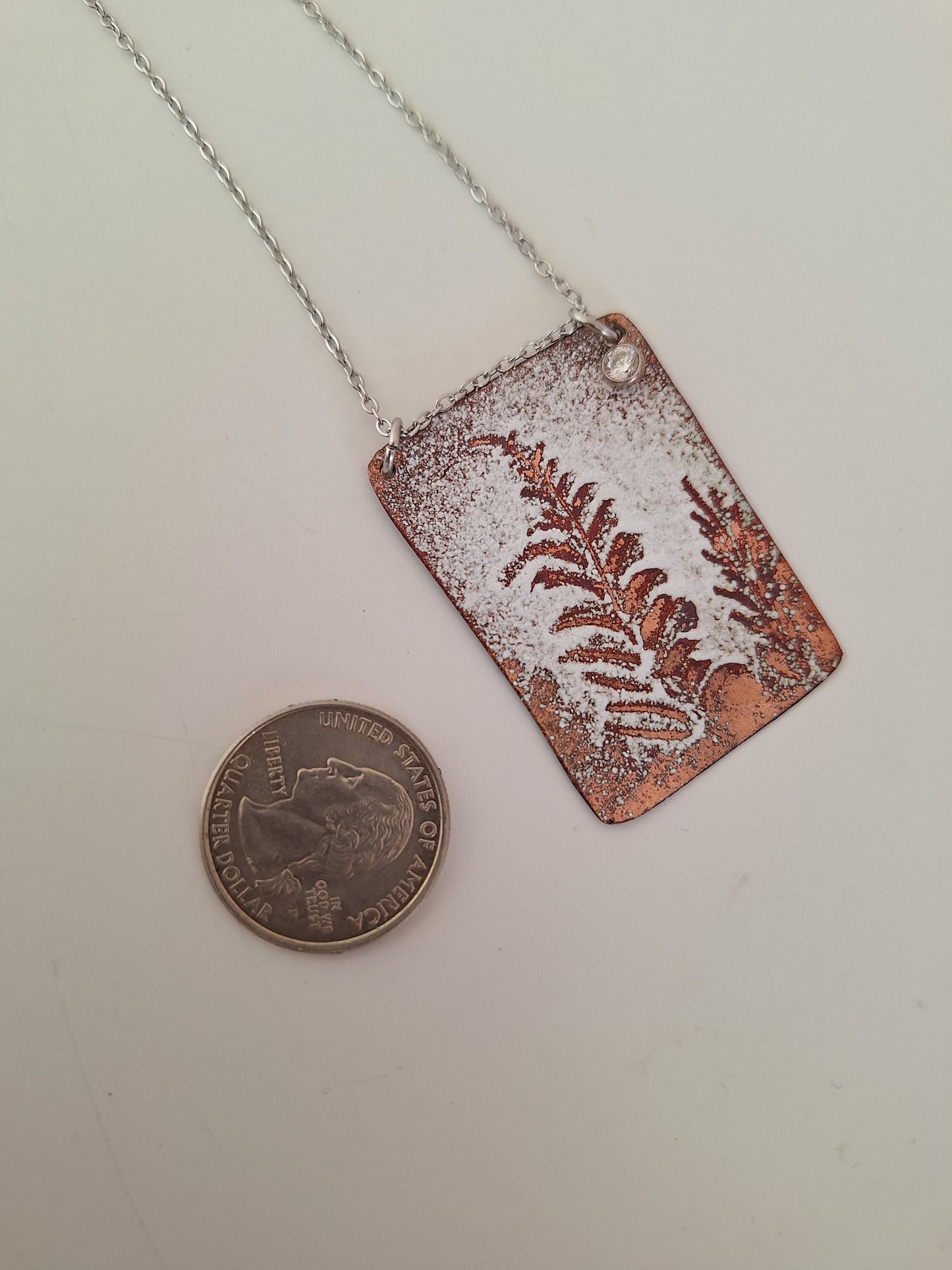 Copper Fern Necklace – Enamel Pendant – One of a Kind Botanical Jewelry