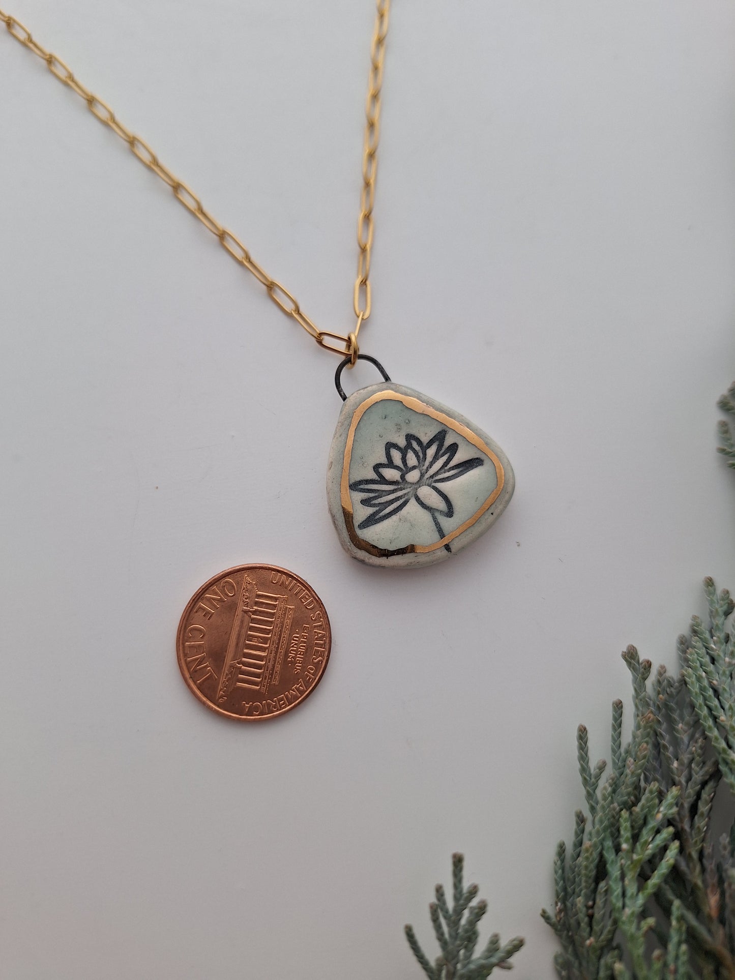 Gold Lily Ceramic Necklace