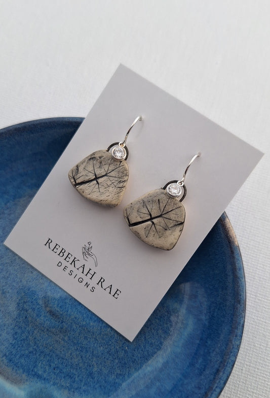 Botanical Stoneware Earrings – Sterling Silver Ear Wires – One of a Kind