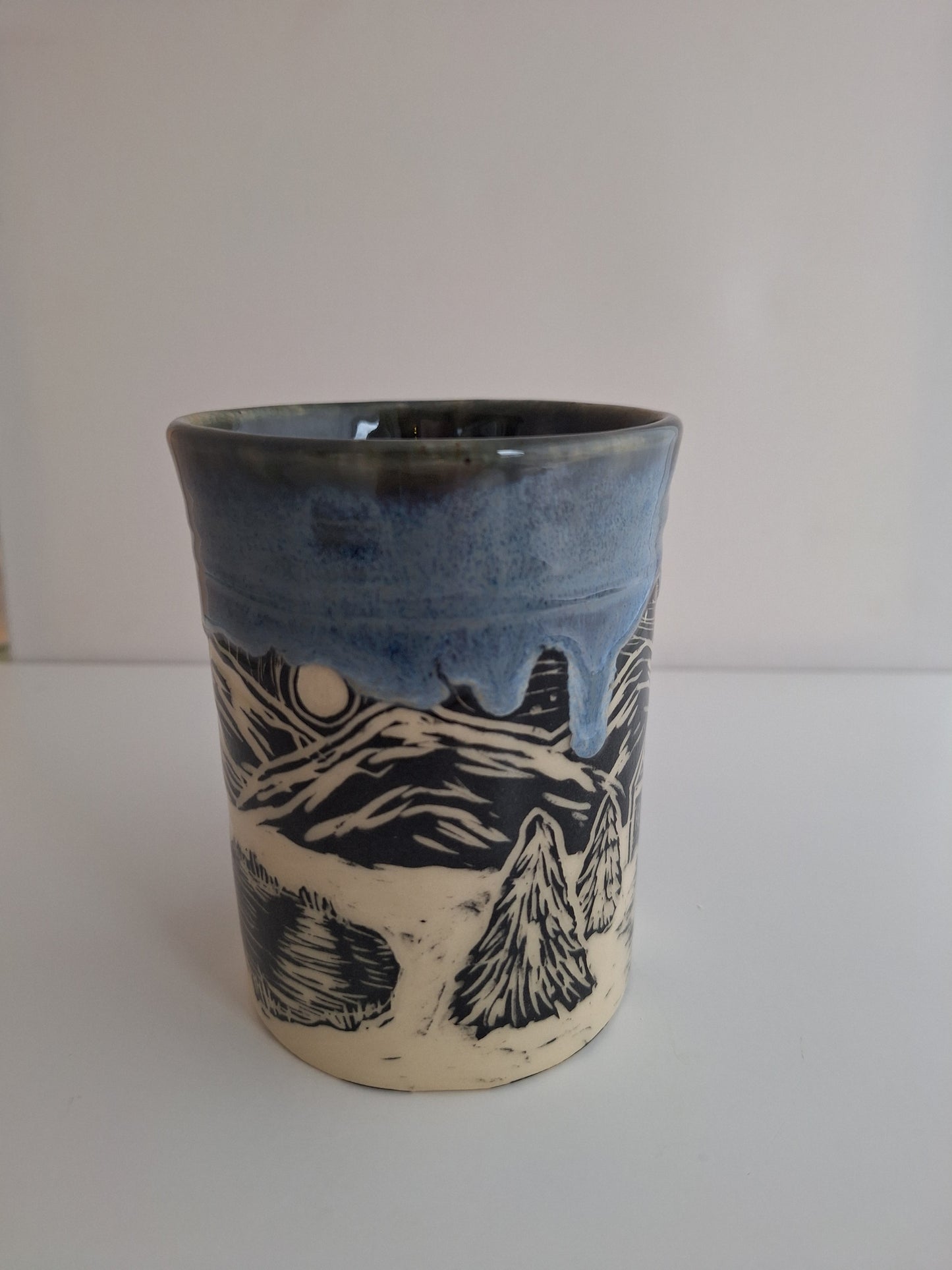 Hand-carved Winter Cabin Mug