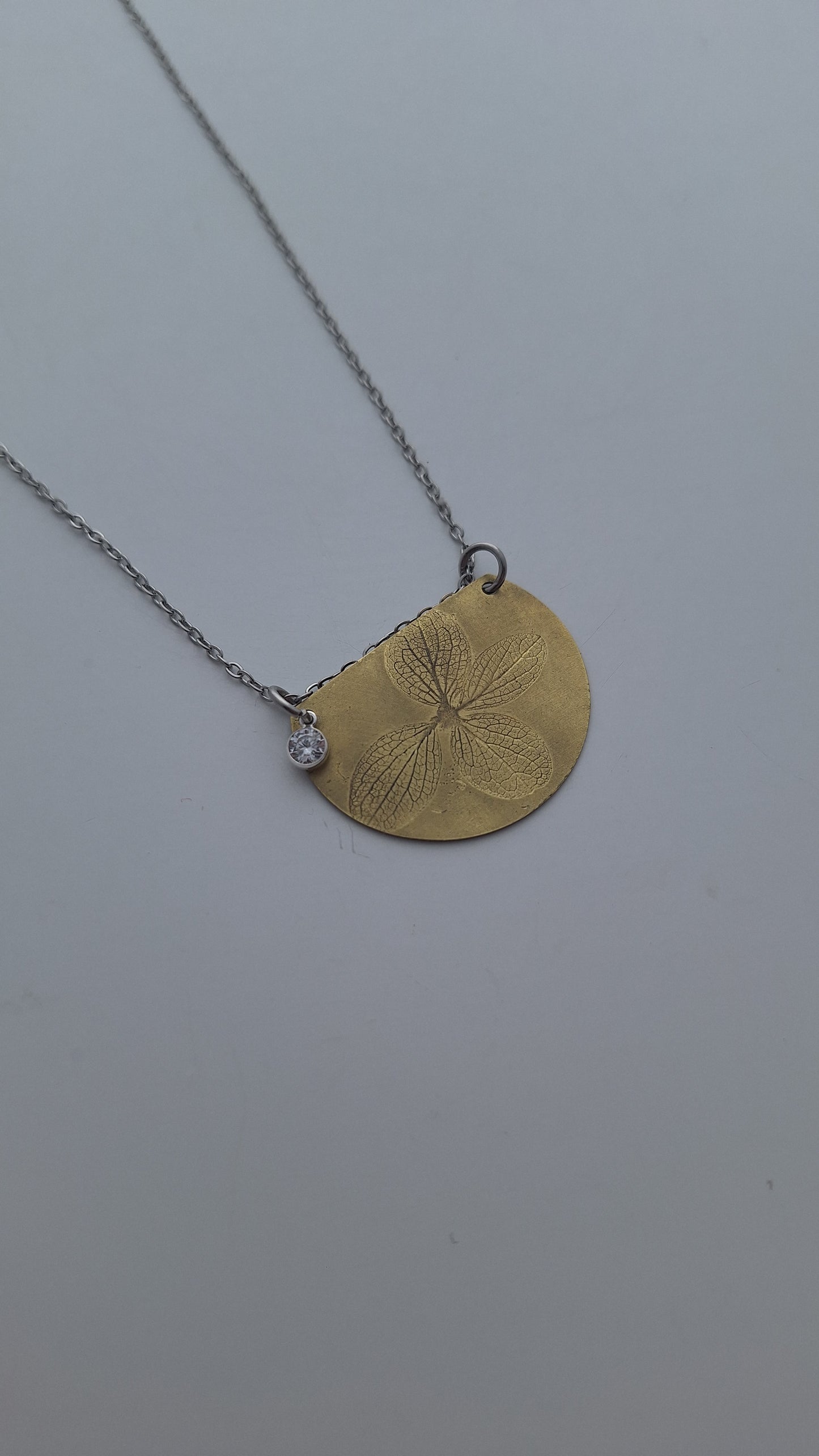 Pressed Hydrangea Brass Necklace — Botanical Imprint (One of a Kind)