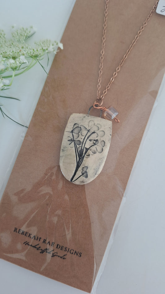 Botanical Imprint Necklace, ceramic