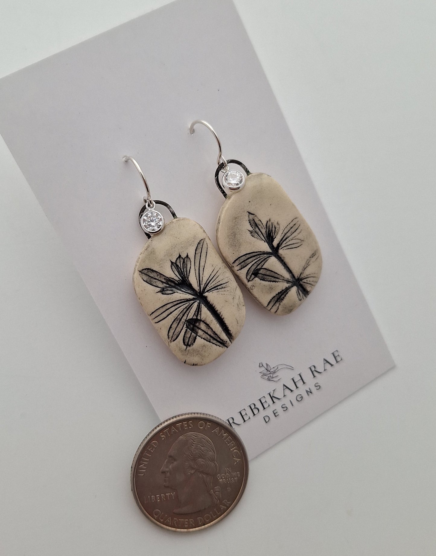 Botanical Stoneware Earrings – Sterling Silver Ear Wires – One of a Kind