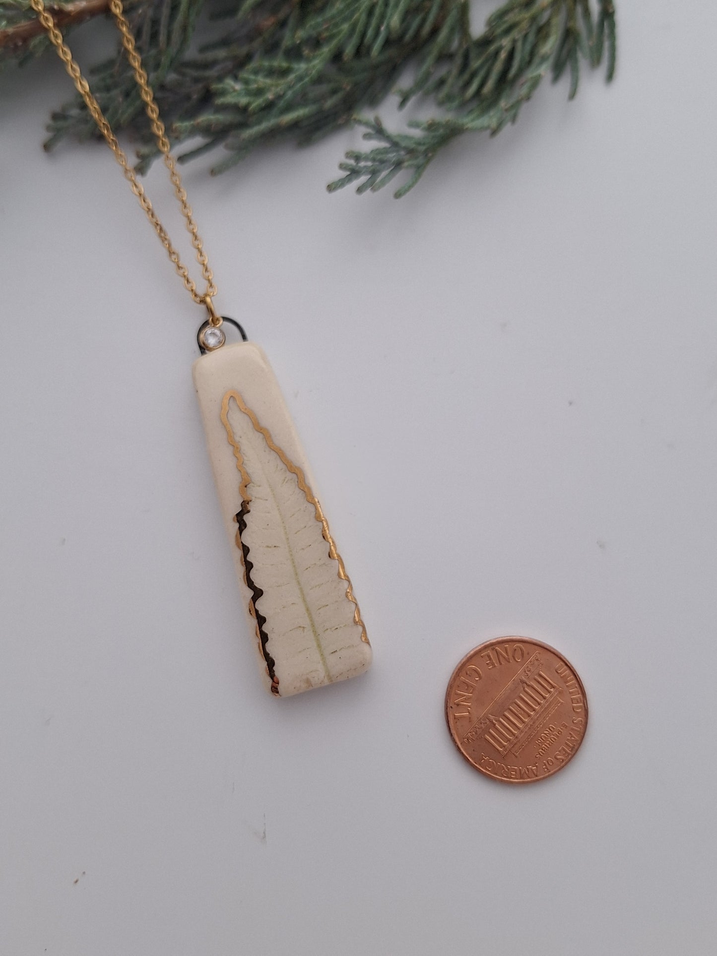 Gold Fern Ceramic Necklace