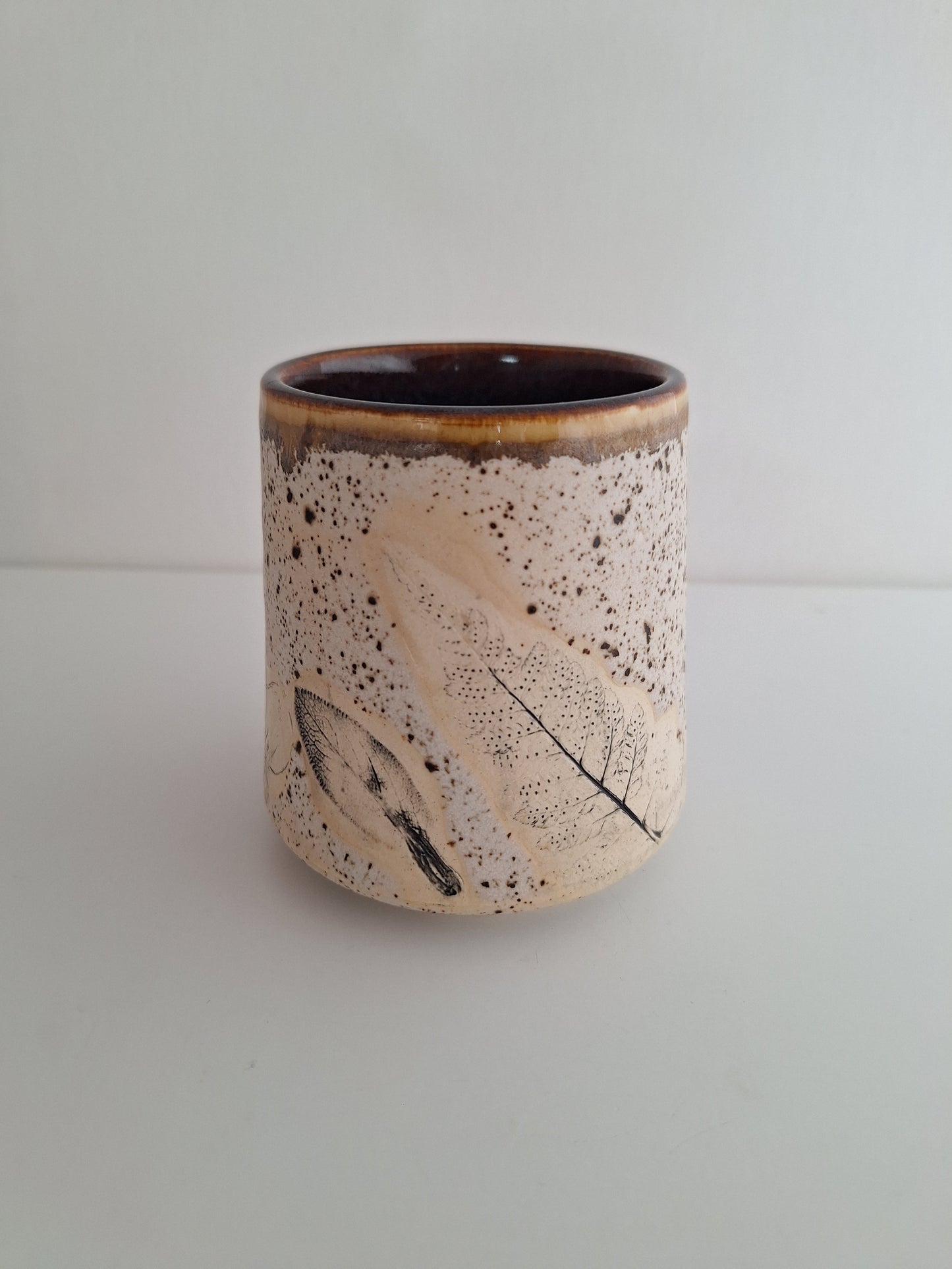 Botanical Imprint Stemless Wine Cup — One of a Kind Stoneware Tumbler - #5
