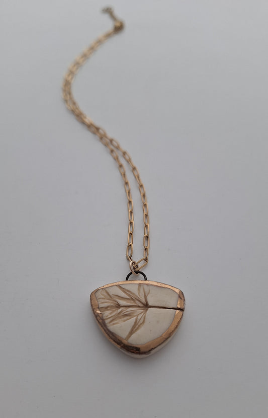 Triangular Leaf Necklace - Ceramic - Gold