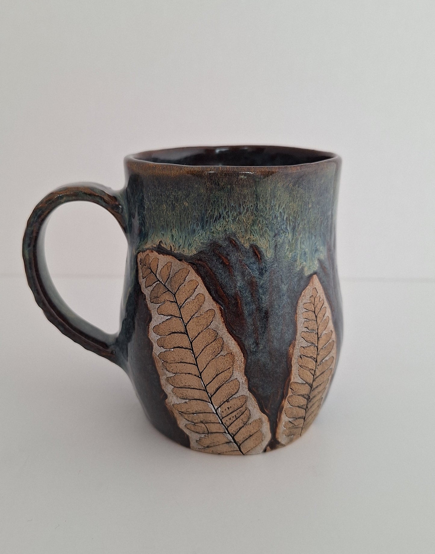 Hand Pressed Botanical Stoneware Mug – Maidenhair Fern, One of a Kind Handmade Mug
